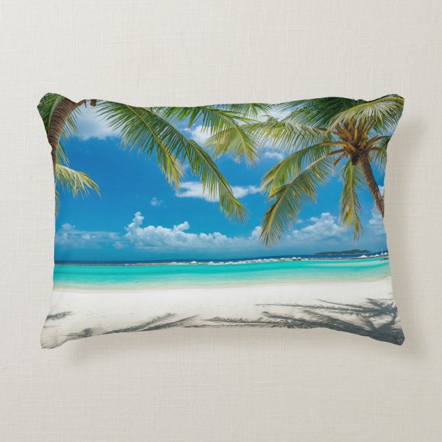 Aqua Oceaan Palmbomen Strand Paradijs  Accent Kussen (Voorkant)