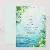 Aqua Oceaangolf Stof Eucalyptus Bruiloft Kaart (Voorkant / Achterkant)