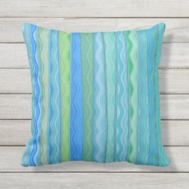 Aqua Ocean Abstract Streepkussen 16x16 Buitenkussen