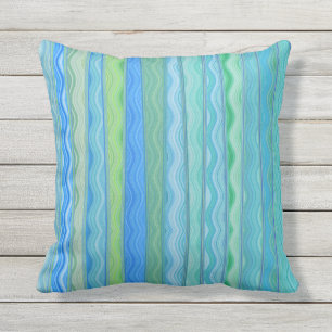 Aqua Ocean Abstract Stripe Pillow 16x16 Buitenkussen
