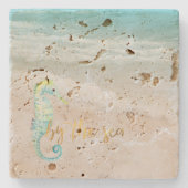 Aqua Ocean Beach Vibes Seahorse Stenen Onderzetter (Voorkant)