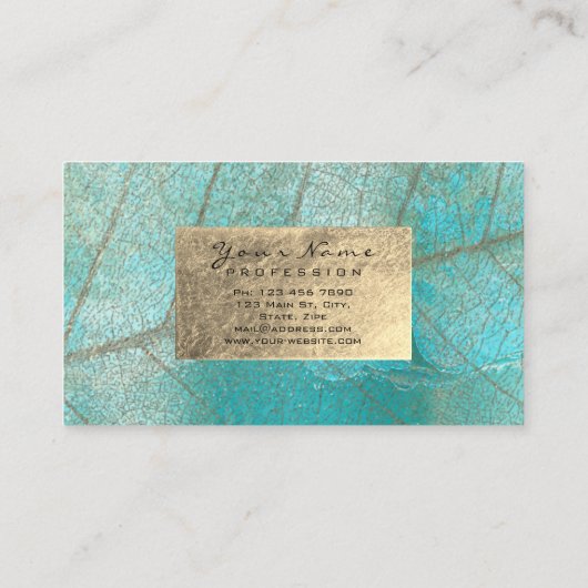 Aqua Ocean Blue Gold Foil botanische cementstrips Visitekaartje (Achterkant)