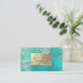 Aqua Ocean Blue Gold Foil botanische cementstrips Visitekaartje (Staand voorkant)