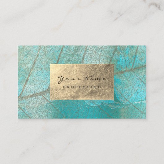 Aqua Ocean Blue Gold Foil botanische cementstrips Visitekaartje (Voorkant)