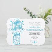 Aqua Ocean Blue Mason Jar Wild Flower Wedding Kaart (Staand voorkant)