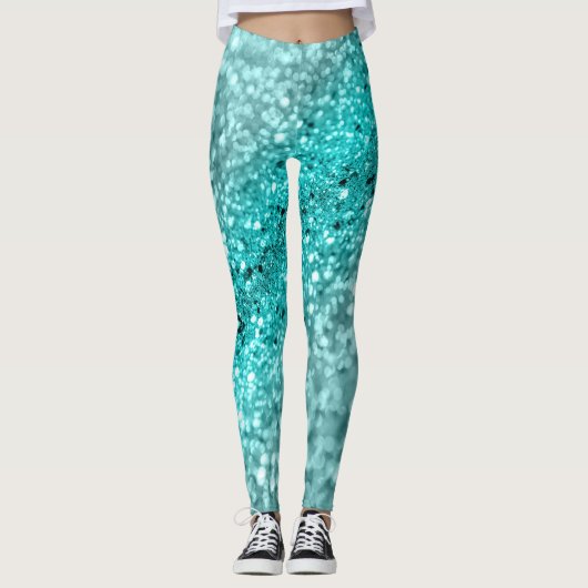 Aqua Ocean Bokeh Glitter #1 (Faux Glitter) #decor Leggings (Voorkant)