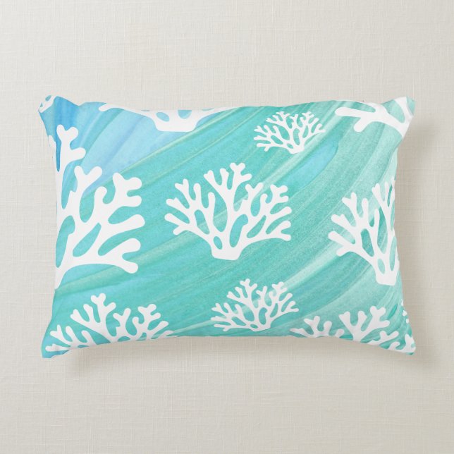 Aqua Ocean Coral Sealife Accent Kussen (Voorkant)