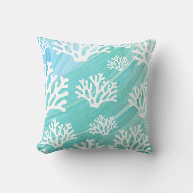 Aqua Ocean Coral Sealife Kussen (Voorkant)