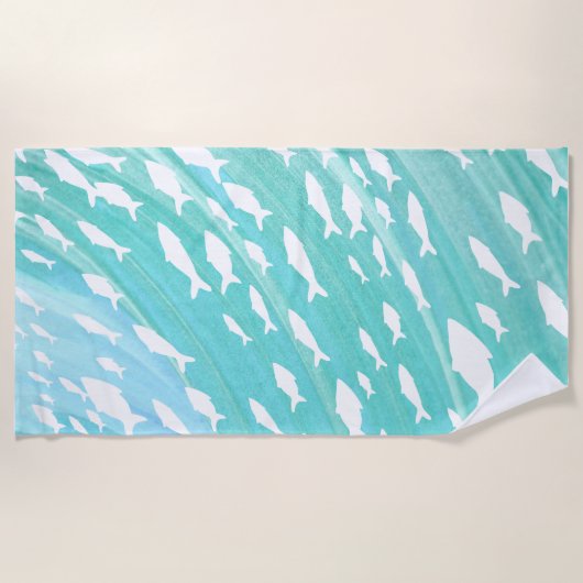 Aqua Ocean Fish Beachy Pattern Strandlaken (Voorkant)