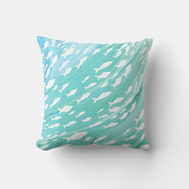 Aqua Ocean Fish Nautical Kussen (Voorkant)