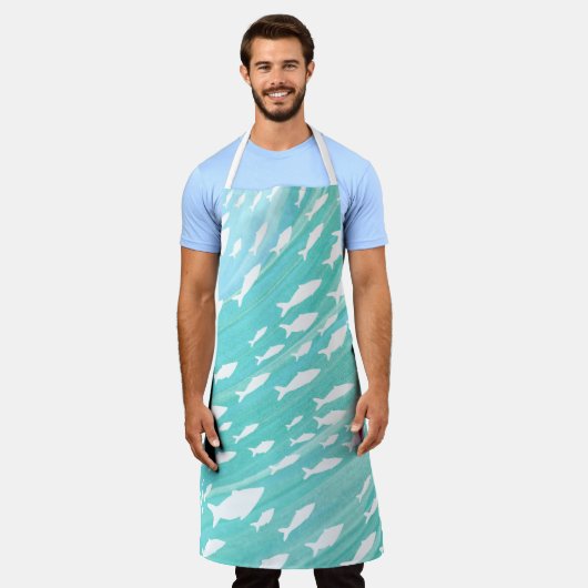 Aqua Ocean Fish Nautical Schort (Gedragen)