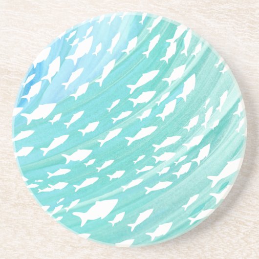 Aqua Ocean Fish Nautical Zandsteen Onderzetter (Voorkant)