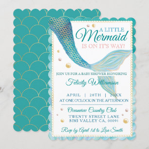 Aqua Ocean Mermaid Tail Baby shower Kaart