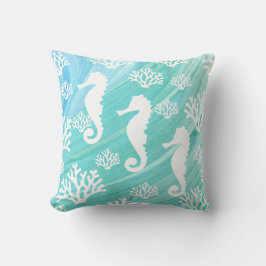 Aqua Ocean Seahorse Coral Sealife Kussen