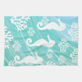 Aqua Ocean Seahorse Coral Sealife Theedoek