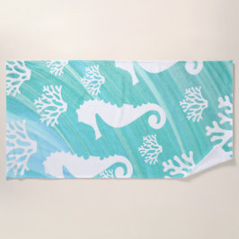 Aqua Ocean Seahorse Coral Strandlaken