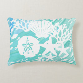 Aqua Ocean Seashells Fish Coral Accent Kussen