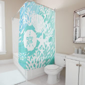 Aqua Ocean Seashells Viskoraal Douchegordijn (In situ)