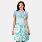 Aqua Ocean Seashells Viskoraal Schort (Gedragen)