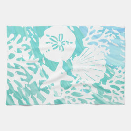 Aqua Ocean Seashells Viskoraal Theedoek