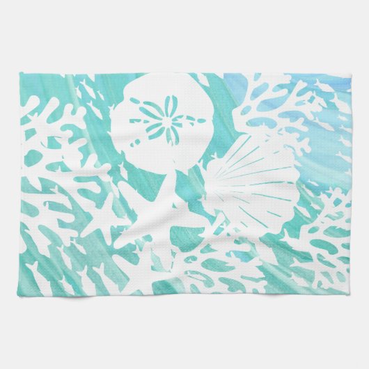 Aqua Ocean Seashells Viskoraal Theedoek (Horizontaal)
