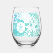 Aqua Ocean Seashells Viskoraal Wijnglas Zonder Voet (Voorkant)