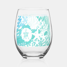 Aqua Ocean Seashells Viskoraal Wijnglas Zonder Voet
