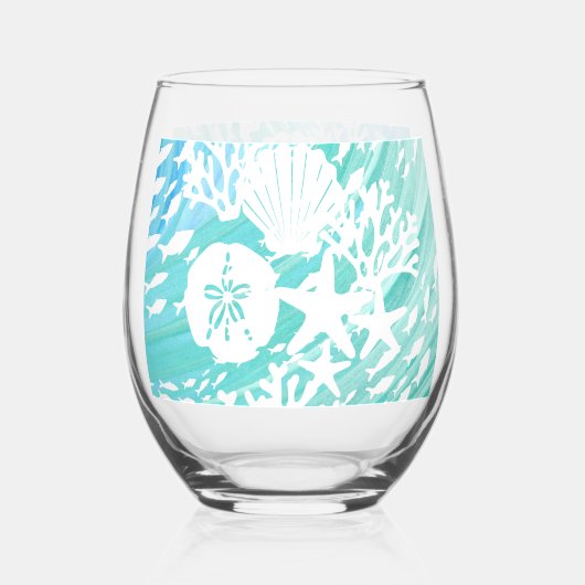 Aqua Ocean Seashells Viskoraal Wijnglas Zonder Voet (Voorkant)