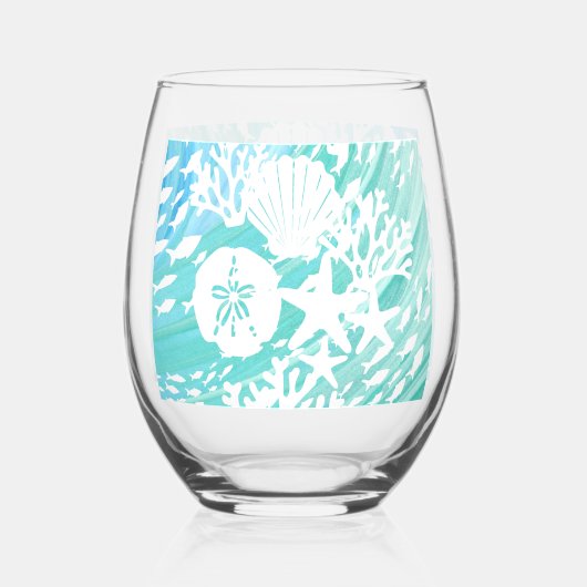 Aqua Ocean Seashells Viskoraal Wijnglas Zonder Voet (Achterkant)