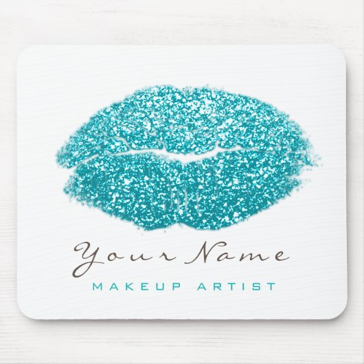 Aqua Ocean White Glitter Name Makeup Lips Kiss Muismat (Voorkant)