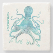 Aqua Octopus gepersonaliseerd stenen Onderzetter (Voorkant)