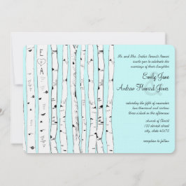 Aqua OF ENIGE COLOR Birch Tree Wedding Invitations Kaart