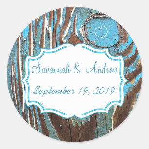 Aqua Old Barn Wood Save the Date Seal Ronde Sticker
