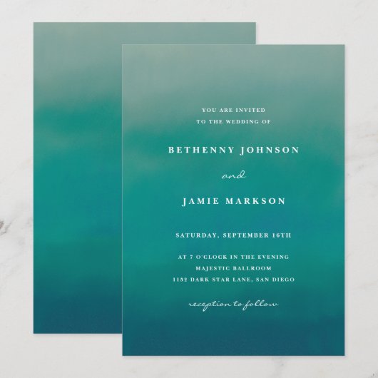 Aqua Ombre Boho minimalistische uitnodiging tot we (Voorkant / Achterkant)