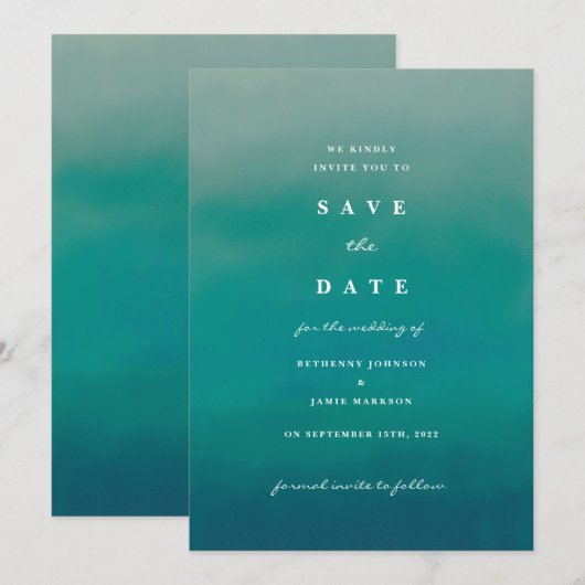 Aqua Ombre Boho sparen de Uitnodiging van de Datum (Voorkant / Achterkant)