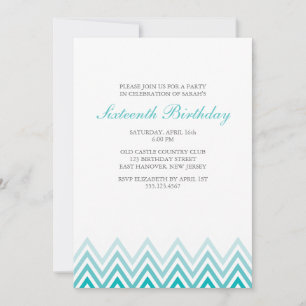 Aqua Ombre Chevrons Birthday Kaart