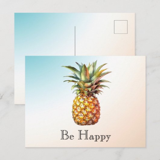 Aqua Ombre Cream Happy Tropical Pineapple Briefkaart (Voorkant / Achterkant)