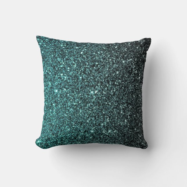 Aqua Ombre Faux Glitter Kussen (Voorkant)