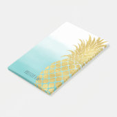 Aqua Ombre Gold Glam Pineapple Post-it® Notes (Schuin)