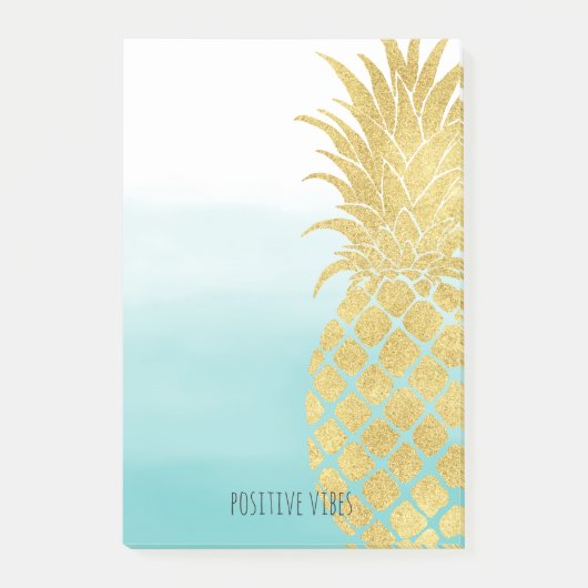 Aqua Ombre Gold Glam Pineapple Post-it® Notes (Voorkant)