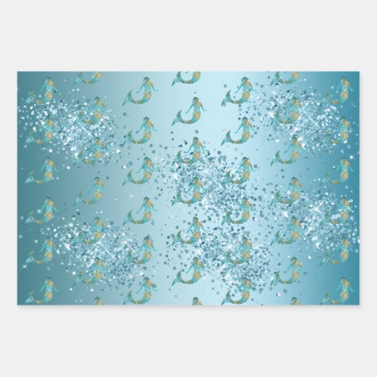 Aqua Ombre Gold Glitter Sparkle Mermaid  Inpakpapier Vel (Voorkant 3)