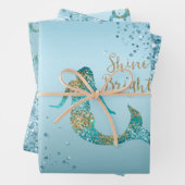 Aqua Ombre Gold Glitter Sparkle Mermaid  Inpakpapier Vel (In situ)