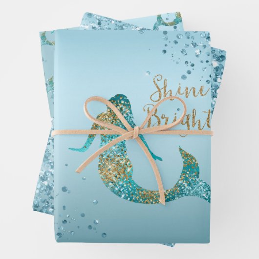 Aqua Ombre Gold Glitter Sparkle Mermaid  Inpakpapier Vel (In situ)