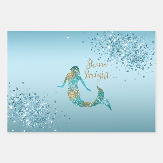 Aqua Ombre Gold Glitter Sparkle Mermaid  Inpakpapier Vel (Voorkant)
