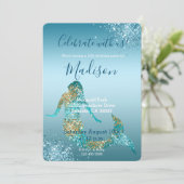 Aqua Ombre Gold Glitter Sparkle Mermaid Invitation Kaart (Staand voorkant)