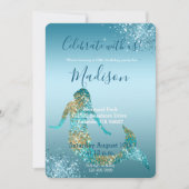 Aqua Ombre Gold Glitter Sparkle Mermaid Invitation Kaart (Voorkant)