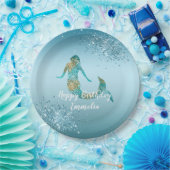 Aqua Ombre Gold Glitter Sparkle Zeemeermin Papieren Bordje (Feest)