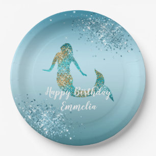 Aqua Ombre Gold Glitter Sparkle Zeemeermin Papieren Bordje