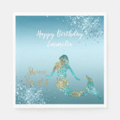 Aqua Ombre Gold Glitter Sparkle Zeemeermin Servet (Voorkant)