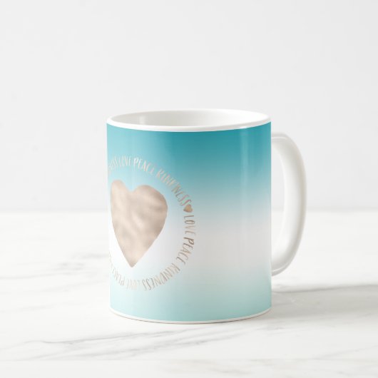 Aqua Ombre Gold Love Peace Kindness Heart    Koffiemok (Voorkant rechts)